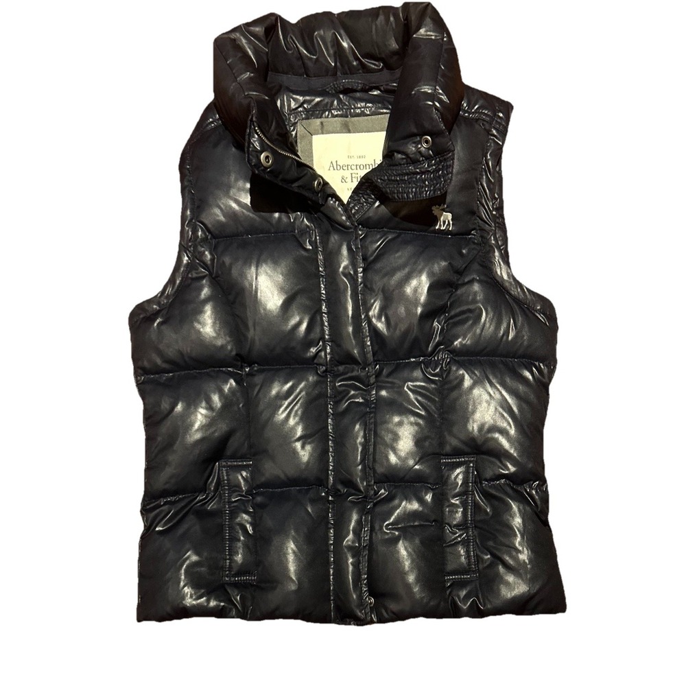 Abercrombie & Fitch Down Vest Puffer Y2K Navy Blue Large L Ski Logo